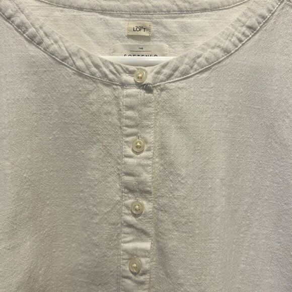 Loft The Softened Shirt‎ White Cotton Popover Women’s Large Coastal Lagenlook - Picture 2 of 7